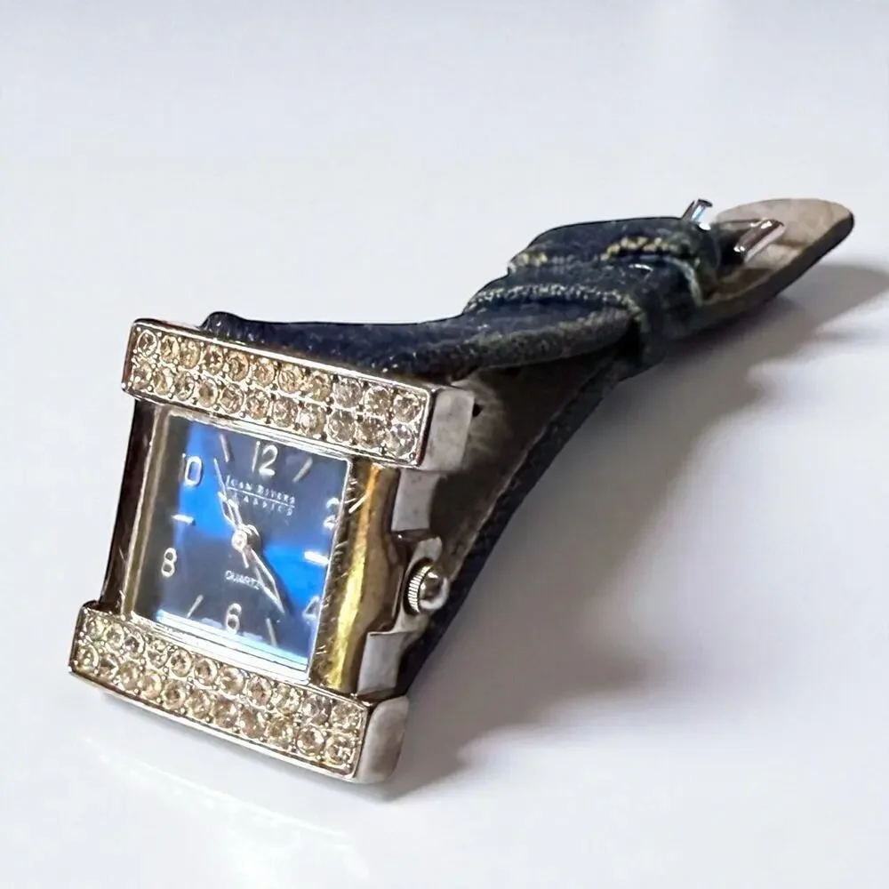 VTG Joan Rivers Classics Watch Womens Blue Dial Rhinestones Denim Strap WORKS